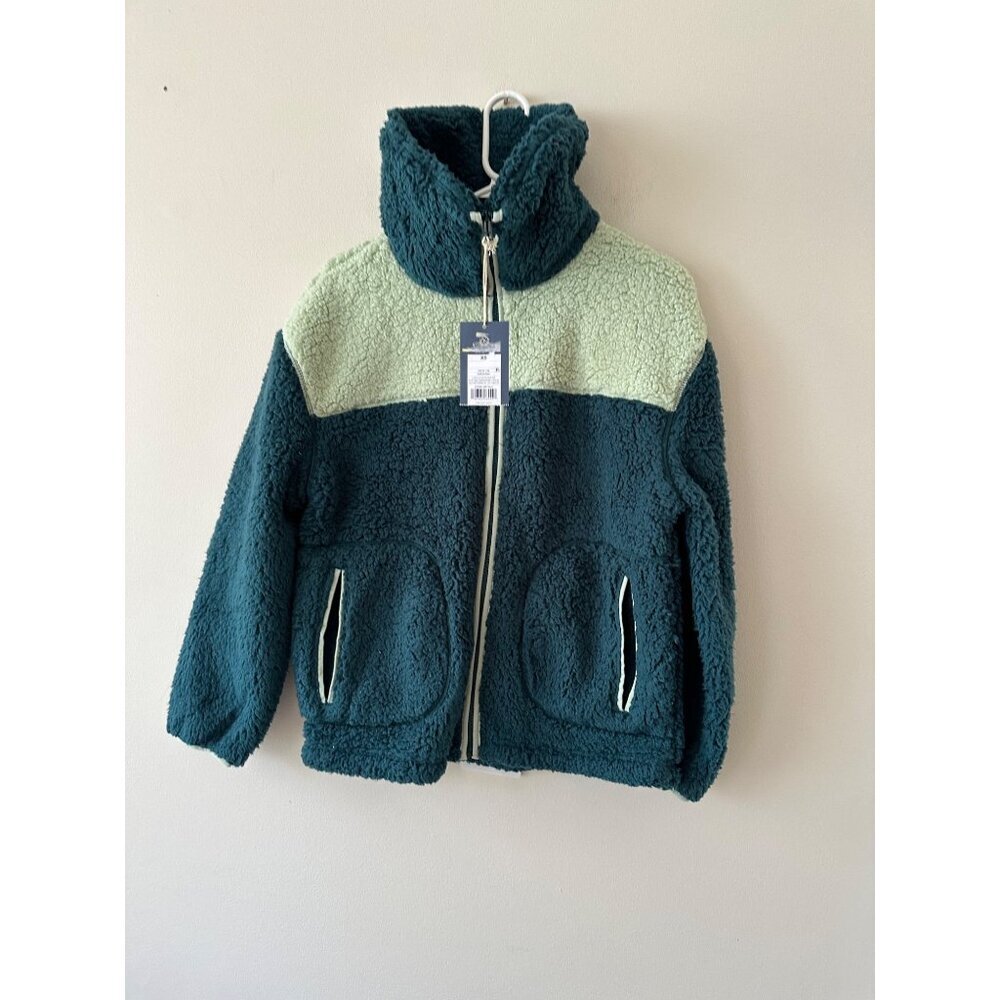 Universal Thread Womens Sherpa Fleece Jacket XS Zip-Up Two-Tone Green & Teal NWT